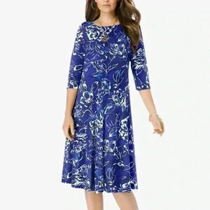 Roaman’s blue floral swing dress plus size 26/28 2x